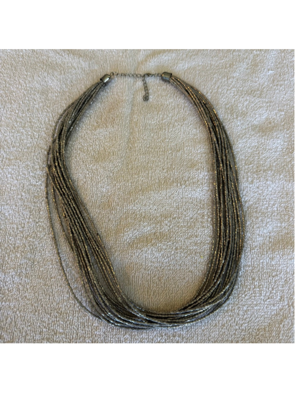 Vintage Multi Strand Silver Tone Seed Bead Statement Necklaces